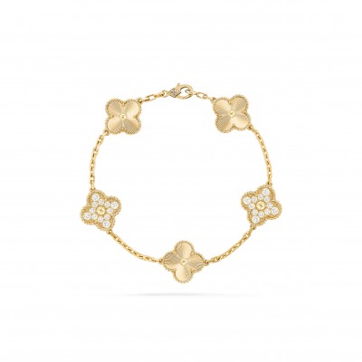 VAN CLEEF ARPELS VINTAGE ALHAMBRA BRACELET, 5 MOTIFS - YELLOW GOLD, DIAMOND  VCARP4KN00
